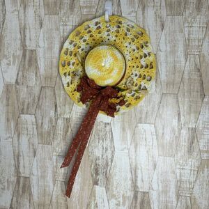 Handcrafted 14” Crochet Hat Wall/Door Hanging Yellow Fall Flowers China